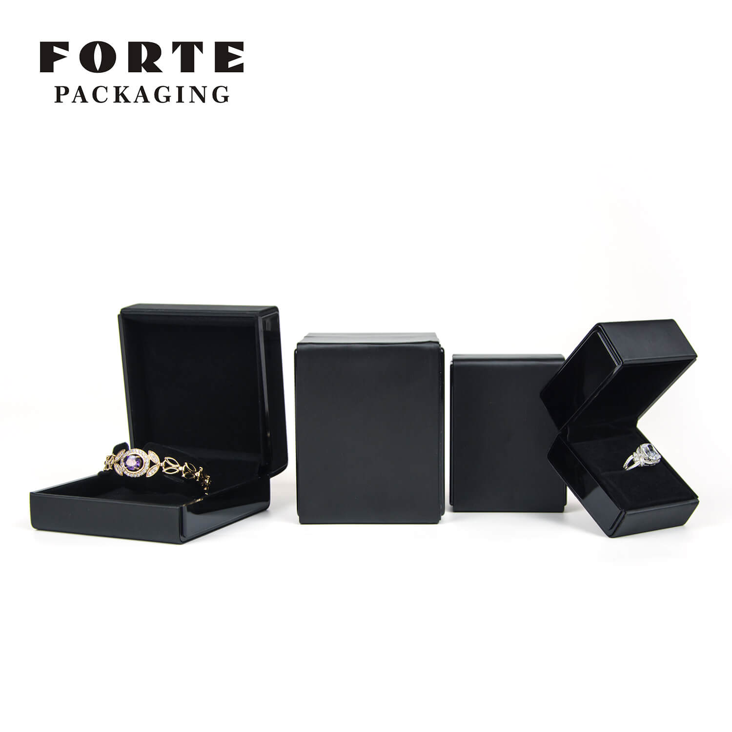 FORTE black piano lacquer printing storage case ring pendant watch Jewelry Packaging without LED light 