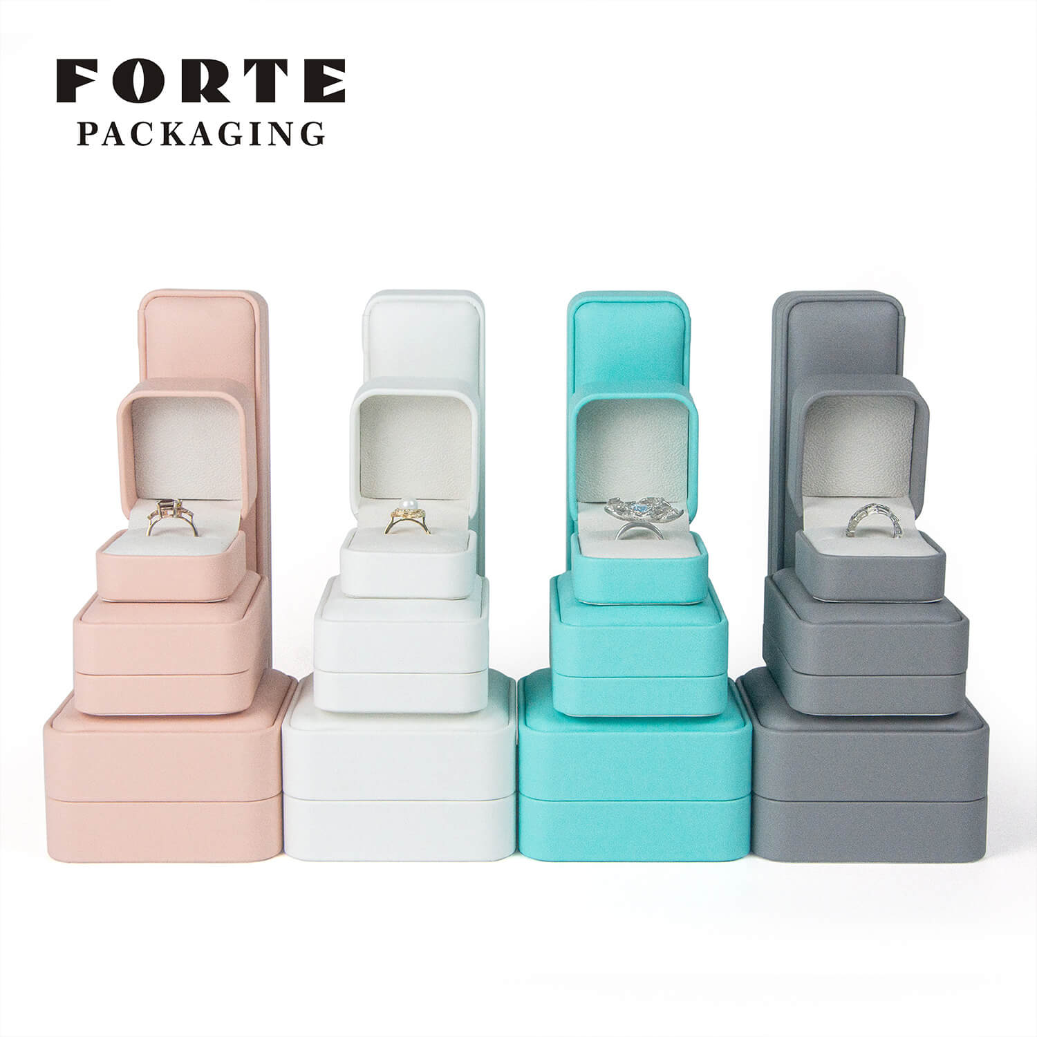 FORTE free sample Jewelry packaging Luxury Jewelri Boxes Necklace Pendant Ring white PU leather Jewellery Packaging With Custom Logo