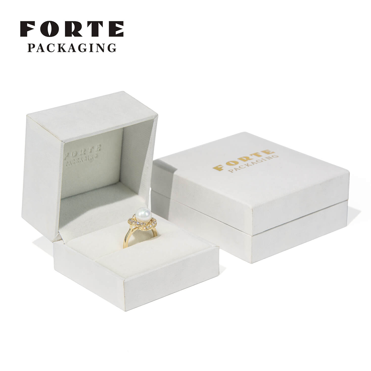 FORTE Latest Design modern white leatherette paper Custom Logo Bracelet Necklace Ring Bracelet Travel Jewelry Packaging Storage Box