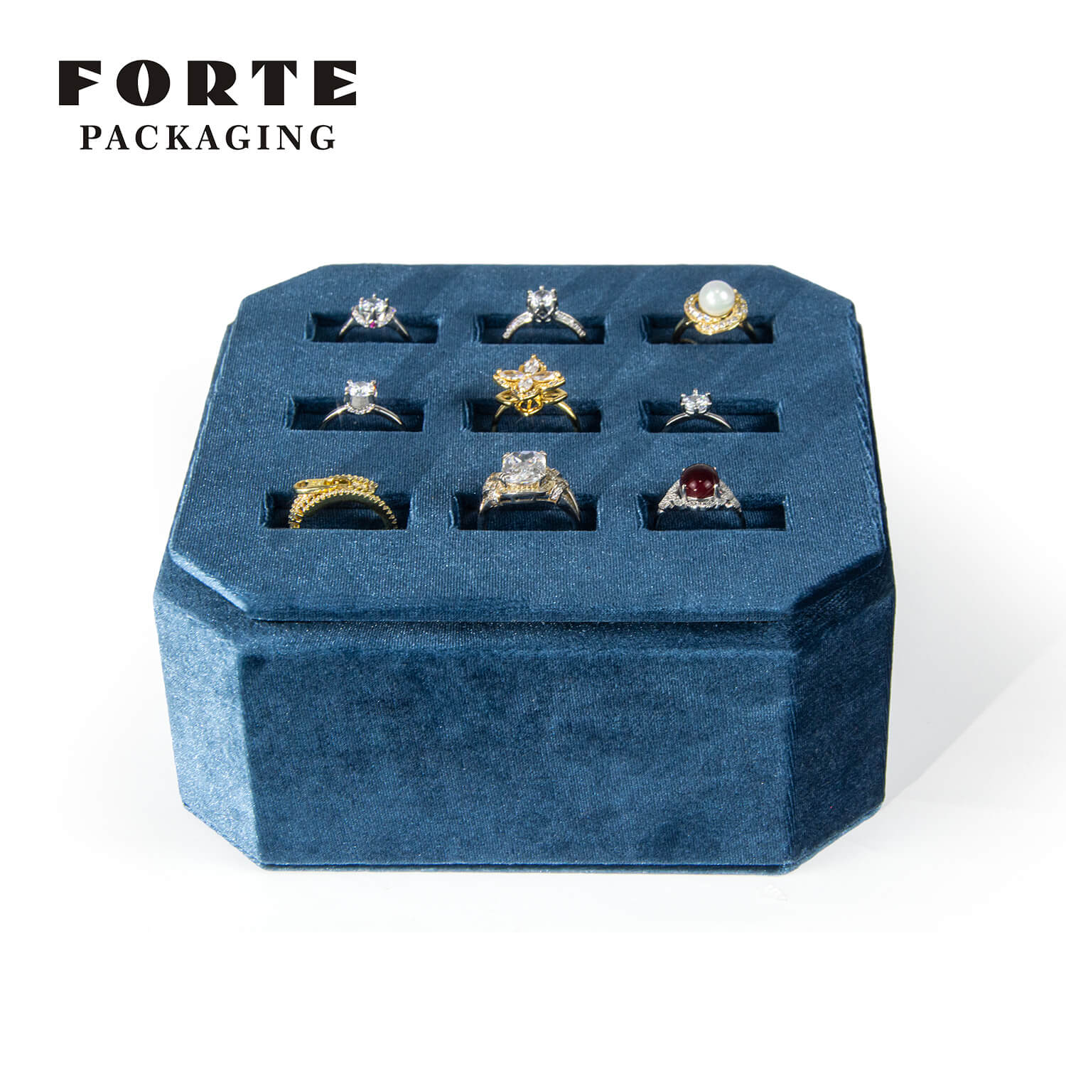 Forte Packaging Jewelry Velvet Octagonal Jewelry Display Sets Fashion velvet box ring bracelet necklace display box Jewelry Storage Jewelry Display Tray