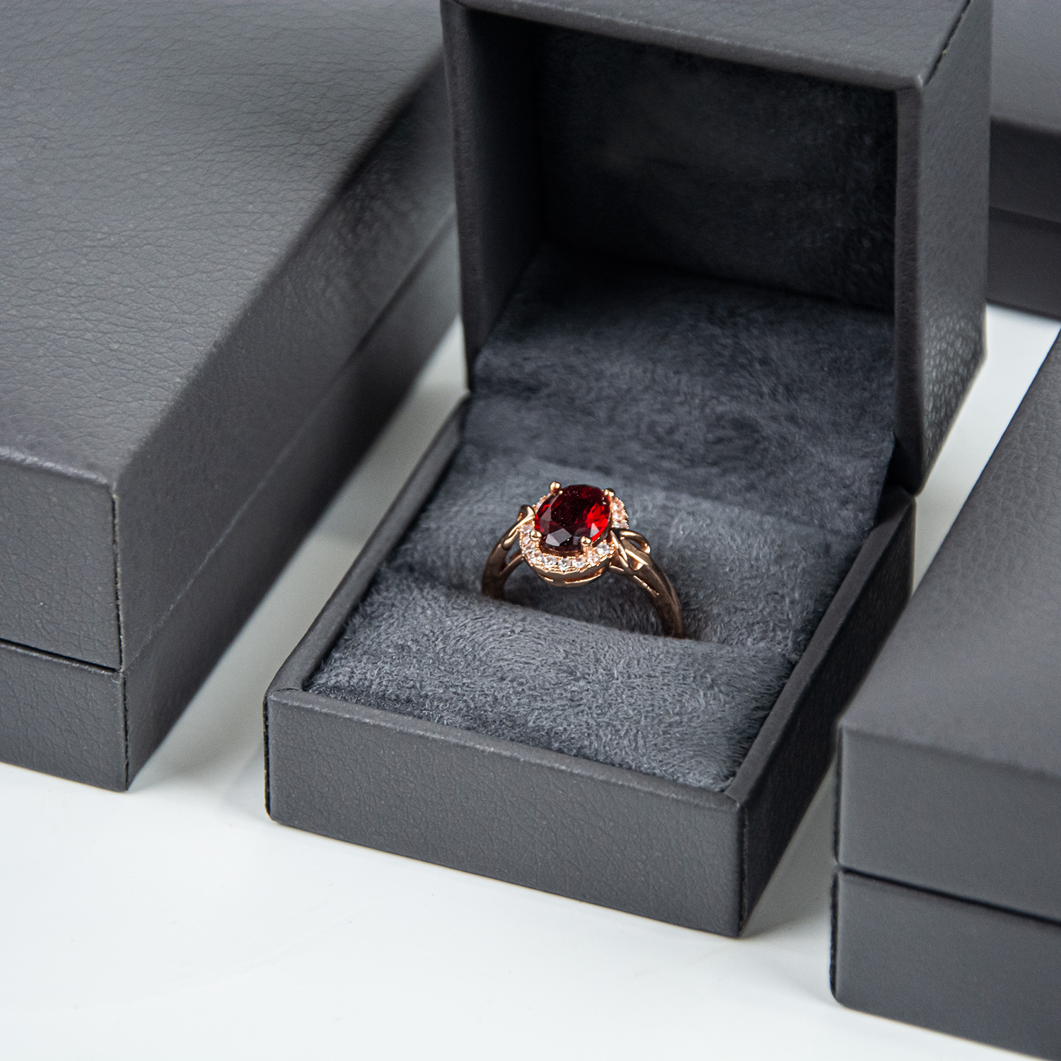 FORTE Luxury custom grey ring pendant necklace bangle bracelet leatherette paper jewelry packaging box 