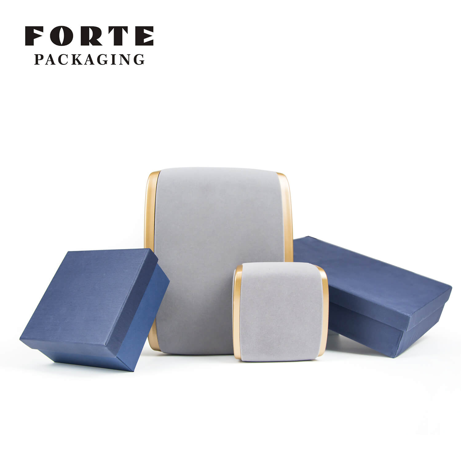 FORTE Stylish Jewelry Packaging display Sofa design pendant necklace Luxury Jewelry Box grey Velvet couple Ring Box with metal edge