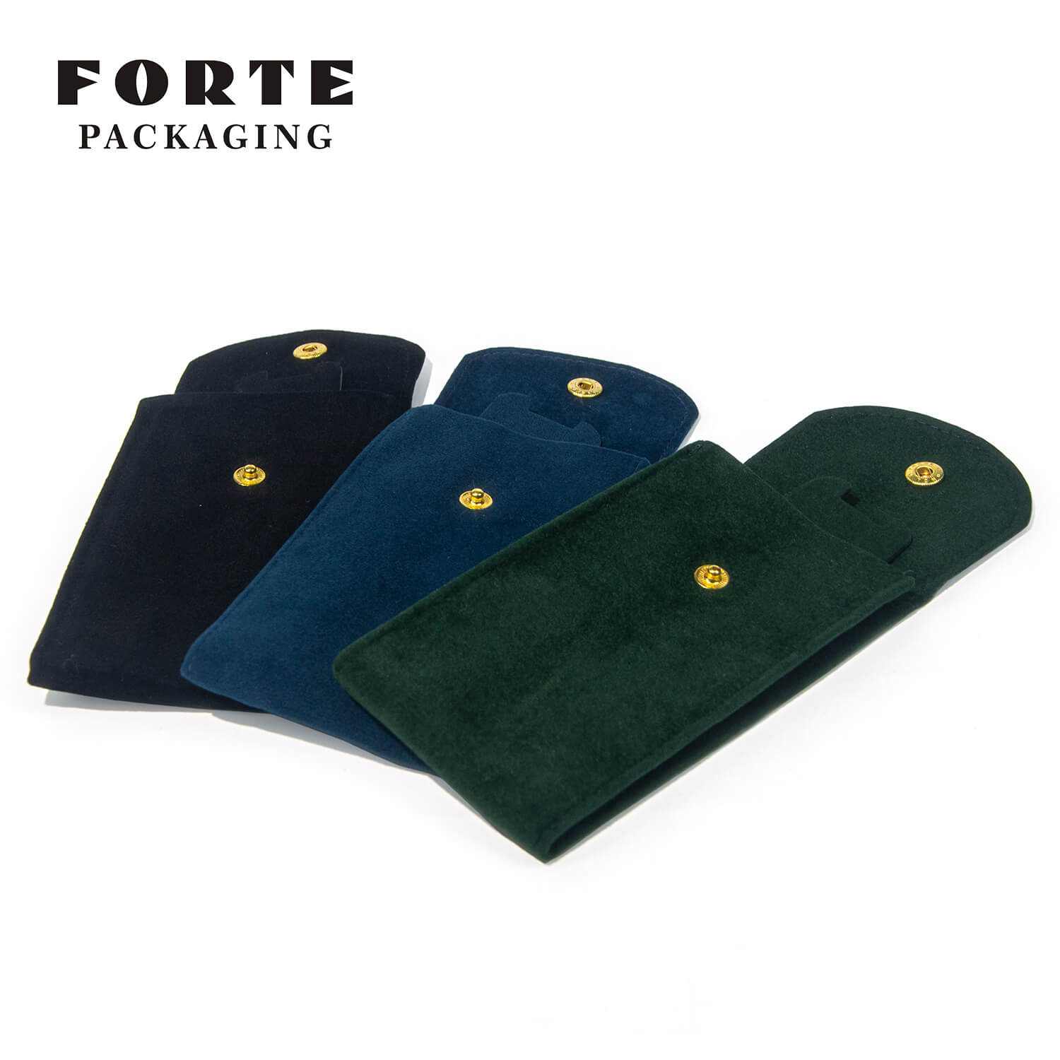 FORTE Wholesale black Envelope type watch band velvet jewelry pouch bag snap buckle green navy blue custom watch strap bags with logo