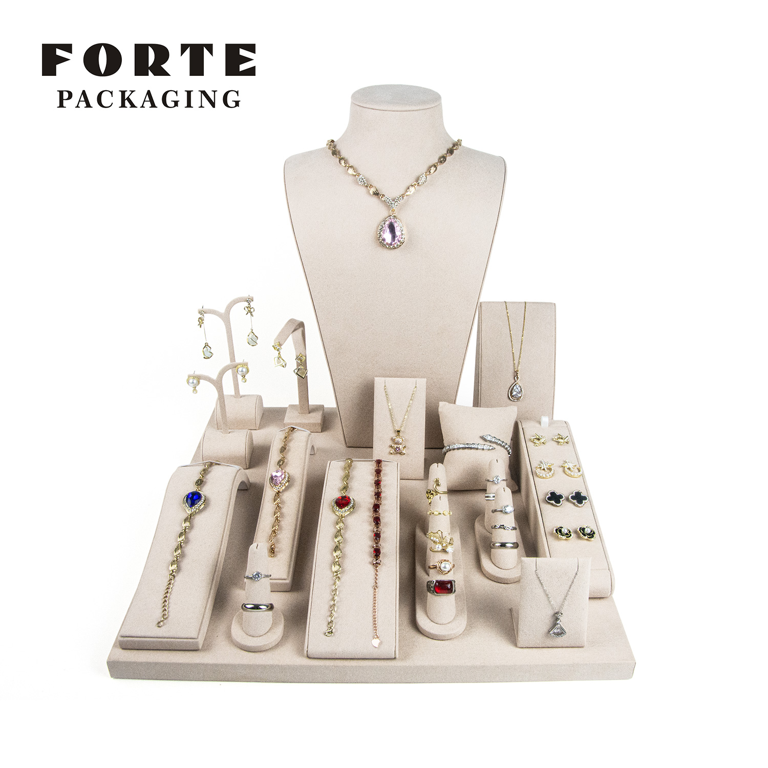 FORTE Newest Luxury micofiber Jewelry Display Prop Set necklace show bust