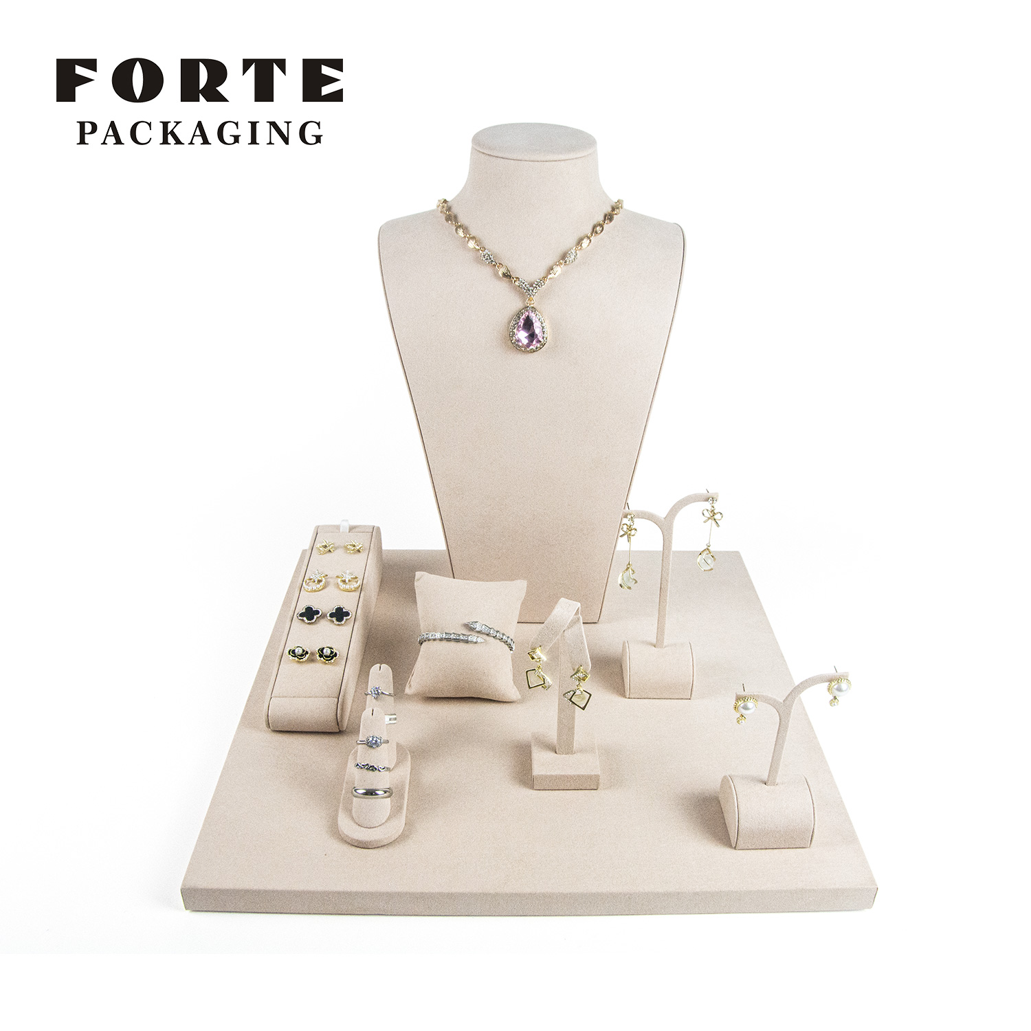 FORTE Newest Luxury micofiber Jewelry Display Prop Set necklace show bust