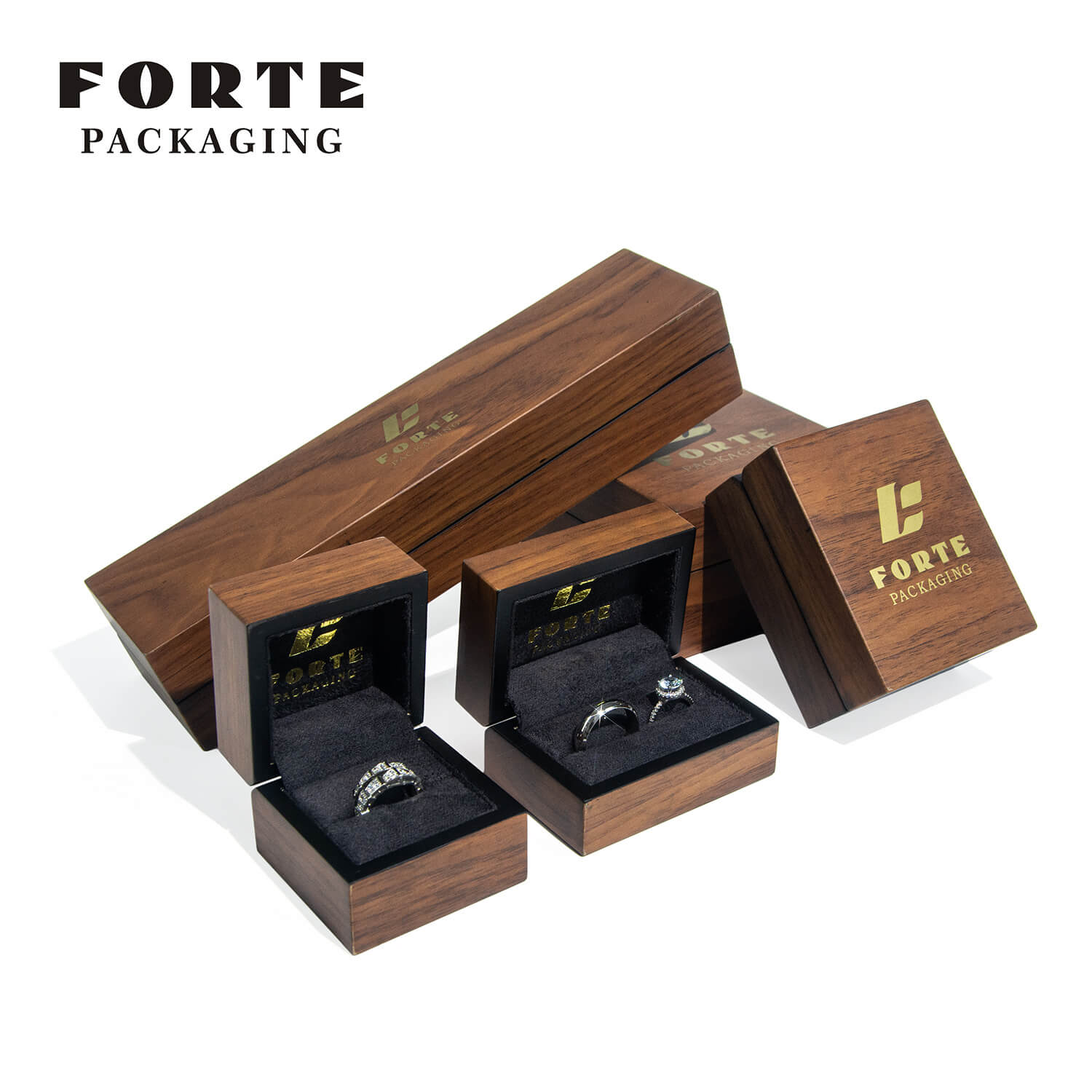 FORTE Natural Wood Packaging Wholesale Jewelry Wooden Packaging Customized Wood Wedding Ring Box Custom LOGO Luxury Bangle Boxes