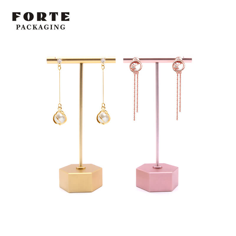 FORTE gold jewelry display stand hexagonal metal earring display stand